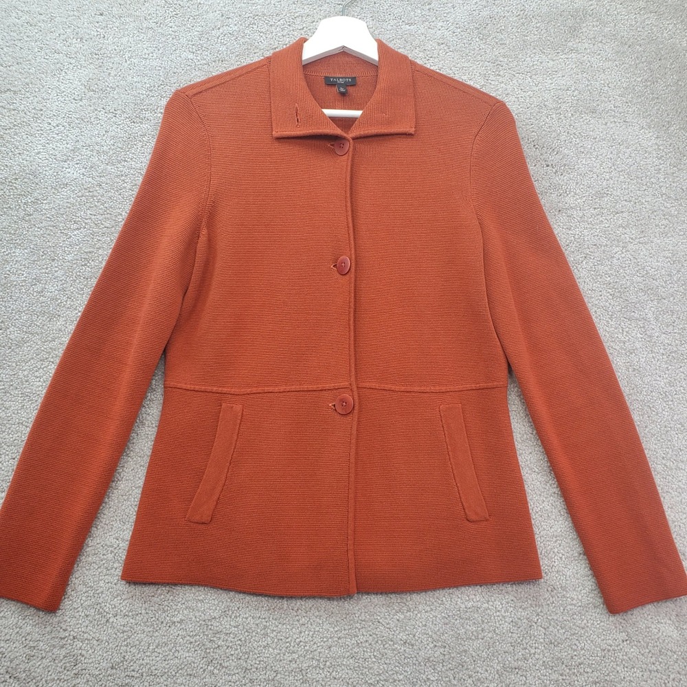 Talbots Cardigan Sweater Blazer Womens Petite S Orange Knitted Collared Preppy